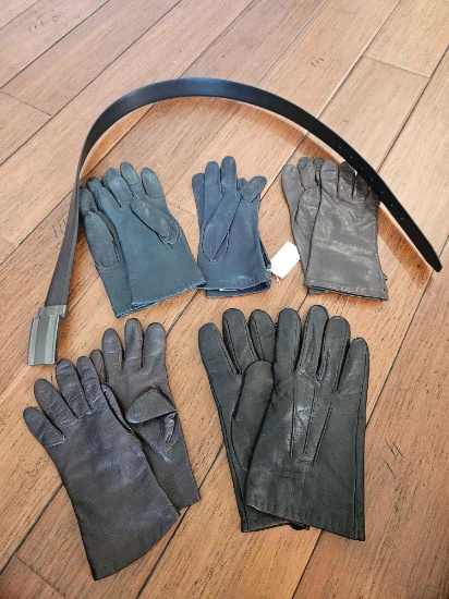 GROUPING OF LEATHER GLOVES, LADIES AND MEN'S PLUS KENNETH COLE BELT m -