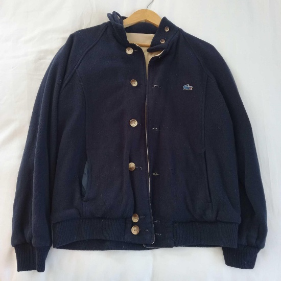 VTG LACOSTE Reversible Button Front Windbreaker Jacket 80s 90s Blue Beige