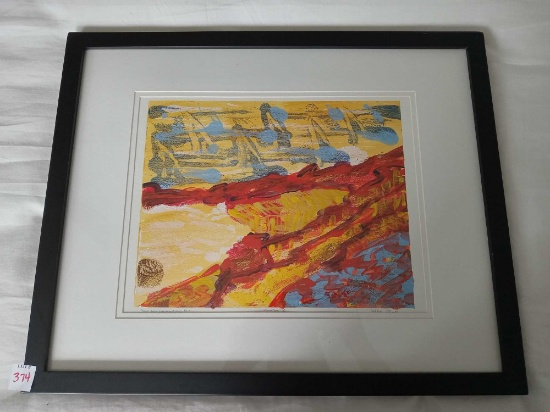 Acrylic monotype Print? titled "Study After Lake Mead View #1" by Chastav S. Krstich, Signed and