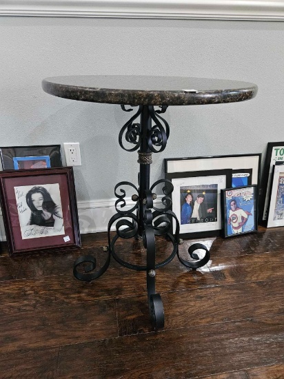 Ornate Iron Base Accent Table