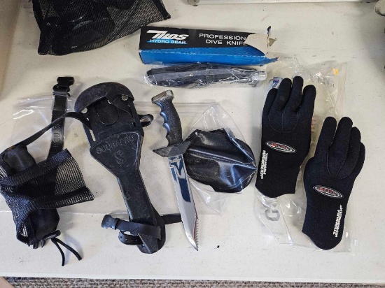 (2) Professional diving knives- SCUBA PRO DIVE KNIFE, TILOS DIVE KNIFE, AND YEAH HENDERSON DIVE