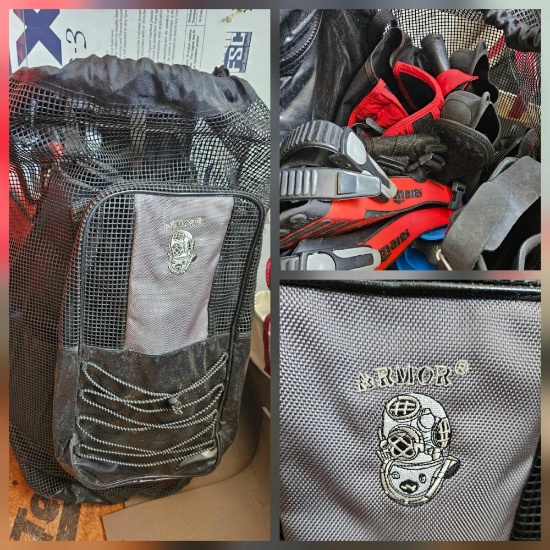 Really nice scuba diving lot Armor equipment bag loaded with flippers etc