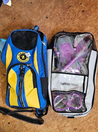 2 US Diver bags with scuba or snorkeling gear