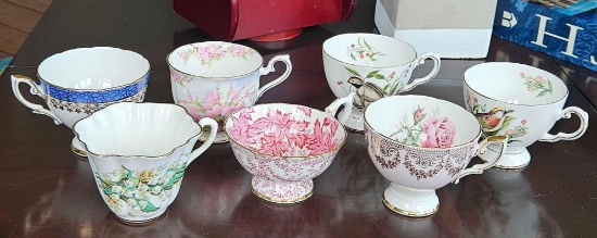 (7) Lovely teacups including Coalport, Royal Albert, tuscan bone china