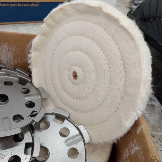 Box of UNUSED Buffing Wheels and Buffing Wheel Center Plates