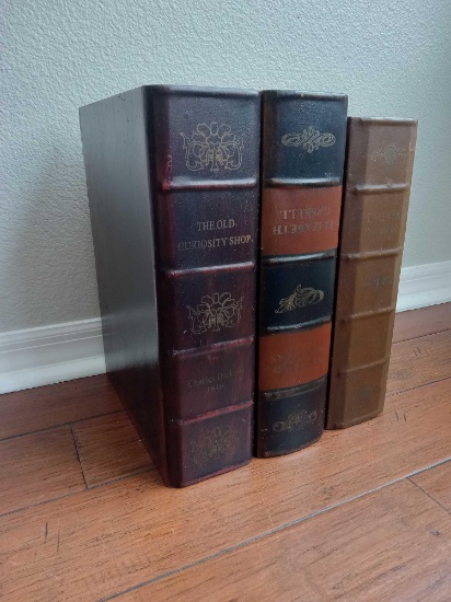 Set of 3 LARGE Faux Library, Book Boxes, Gaskell, Dickens, Hemingway