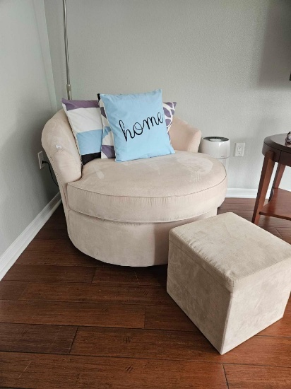Modern Swivel Suede Feel Accent Barrel Chair with Cube storage Footstool