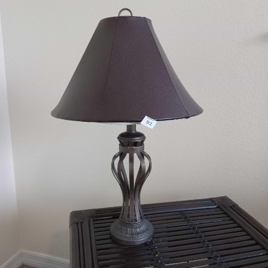 Curved Wired Bronze-Style, Leather-style Shade, Table Lamp