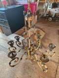 Vintage Huge Tan Faux Bamboo and Glass 6 Light Pineapple Regency Chandelier