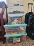 Totes of Wrapping boxes, paper, bow, ribbon