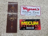 MECUM and WAGNERS LICENSE PLATE, HARLEY DAVIDSON METAL WALL ART