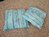 2 Beachy Lake Wood Look throw pillows