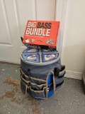 BIG BASS BUNDLE UNOPENED, AND FISHING BUCKET WITH CONTENTS