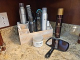 Collection of ladies, brushes and hair products, including organizer, caddy