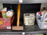 Contents of 2nd shelf including Cleaners and mini sledge