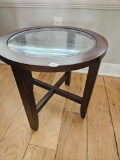 Round Wood with Glass Top Side Table