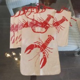 (10) Vintage Mid Century Red Maine Lobster Linen Bibs Hand Printed Design