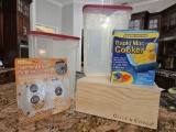 Kitchen Lot Items: Tupper Ware, Wood Box, etc