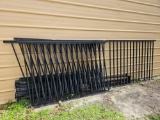 Outdoor metal fencing, 12 panels, approximately ten posts