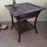 Dark Finish Bamboo & Rattan 2 Tiered End Table