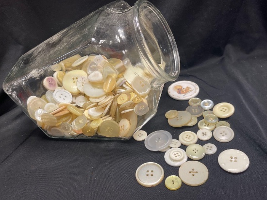 JAR OF VINTAGE WHITE, CREAM BUTTONS, SOME LARGE