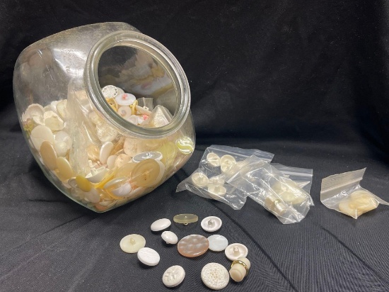 Jar of Vintage White, Cream Buttons, Risdon