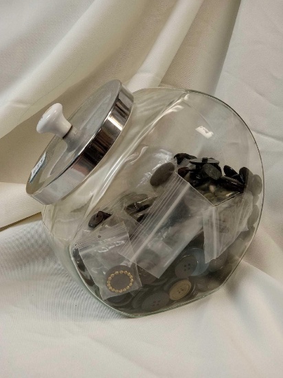 Dark-tone Mixed Button Collection in Glass Tilted Vintage Jar
