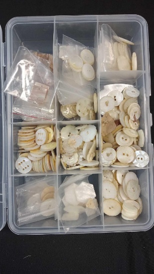Small Packed Organizer of Lustered Buttons including Antique Carved Mother of Pearl and So Many