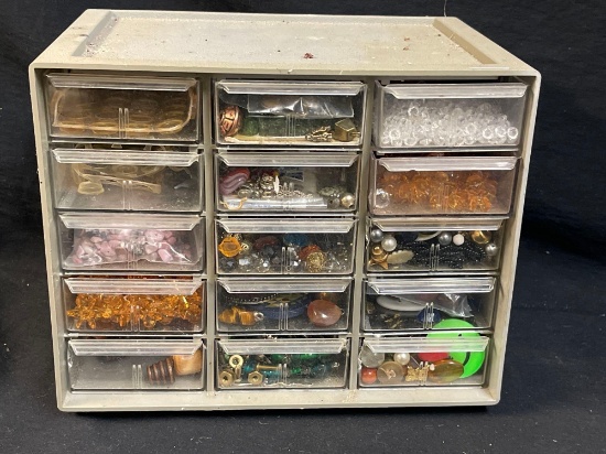Stack-On Multi-Drawer Storage Cabinet with Contents, Beads, Buttons, & Turquenite