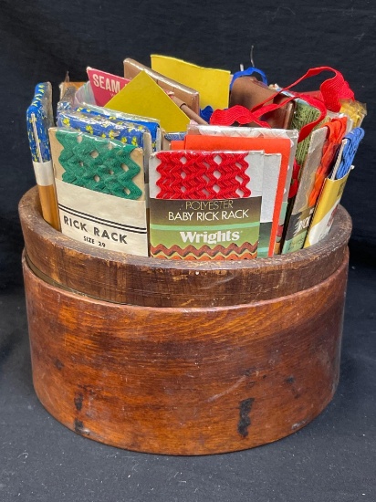 Vintage sewing including YANKY CLOVER box, and GLASS POCKET LOUOE, MORE