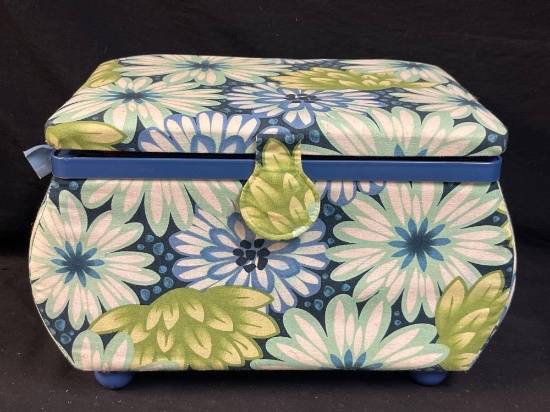 Vintage sewing box with contents including