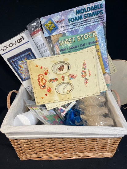 Basket of Craft Supplies Including Wonder Art