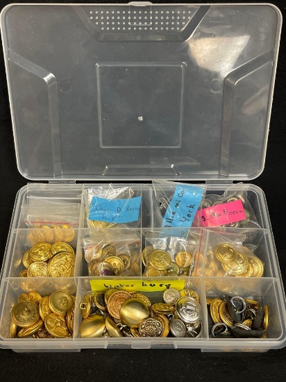 Buttons, many of which appear to be military or uniform buttons, Waterbury Button Company and More