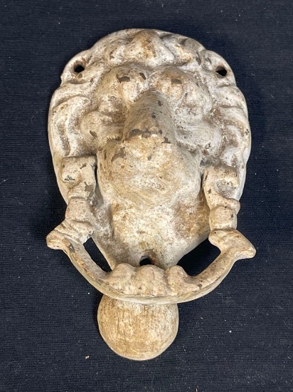 OLD BRASS PAINTED LION HEAD DOOR KNOCKER
