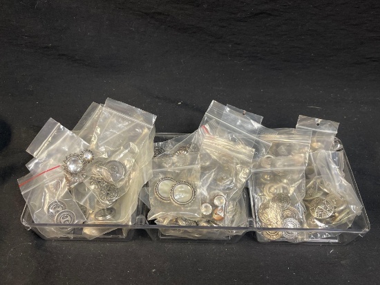 Large Group of Silver-tone Buttons, Vintage, Some seem rare, very little information found