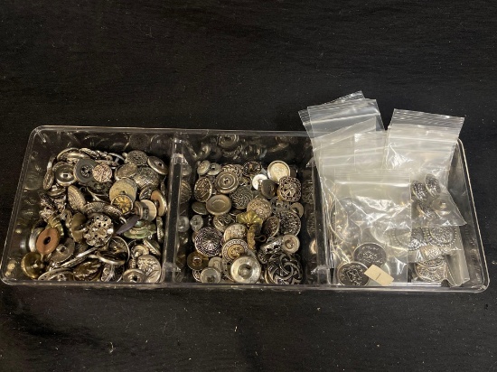 Bagged and Un-bagged vintage buttons, silver-tone, including coat-of=arms