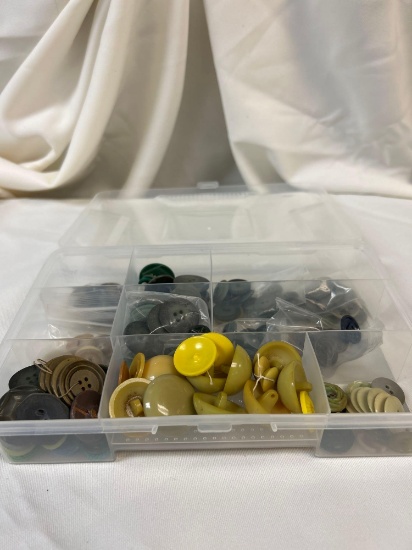 Tray of Vintage Yellow and Green Buttons