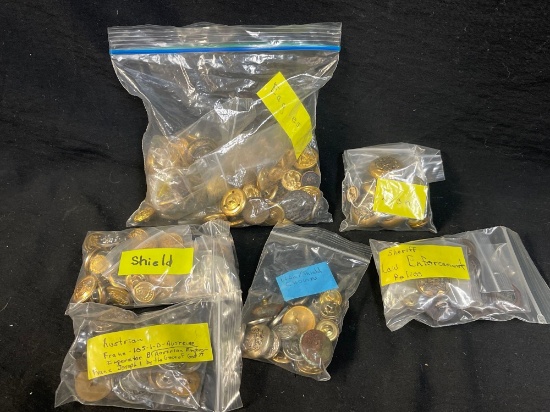 Vintage Metalic-tone Eagles, Lions, Sheriff stars Vintage Buttons