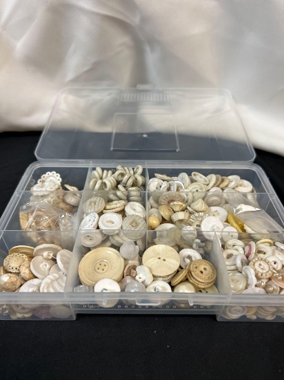 Take a Close look! Pearl and Cream-tone Vintage Button Collection in Clear Section Containers