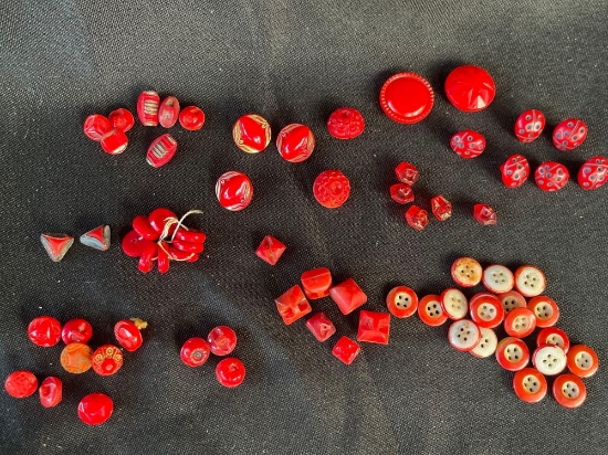 Lots of Small Red-tone Beads and Buttons, Czech glass ladybug, Orange Rim China
