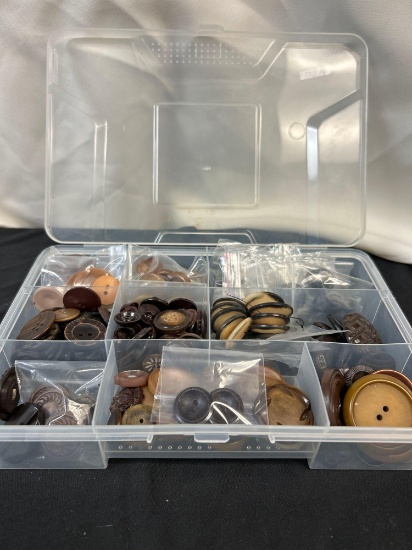 Deep Brown/Earth-tones Vintage Buttons in sectioned tray