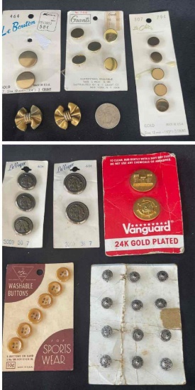 Gold and silver-tone Vintage Buttons on Original Cards, Grants, Le Bouton, Vanguard, etc