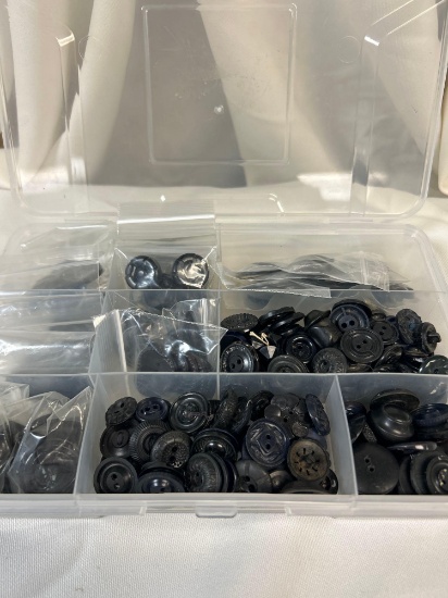 Collection of Black/Dark vintage and antique buttons. These buttons vary in size, material, and