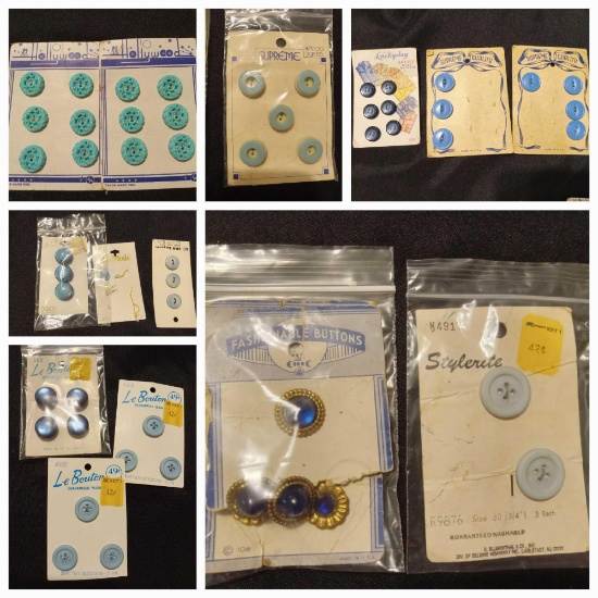 Blue-tone Vintage Buttons on Original Cards, 1930's? Le Bouton, Le Bouton, Hollywood
