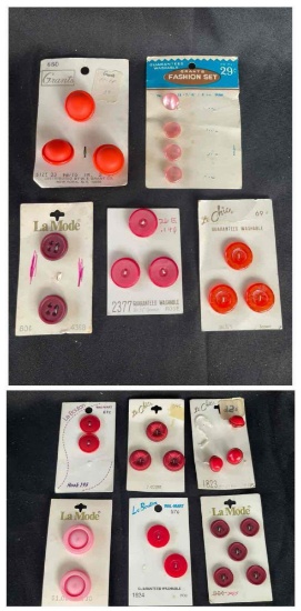 Red and Pink-tone Vintage 1930s? Buttons on Original Cards