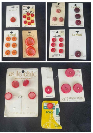 Orange and Pink-tone Vintage 1930s? Buttons on Original Cards