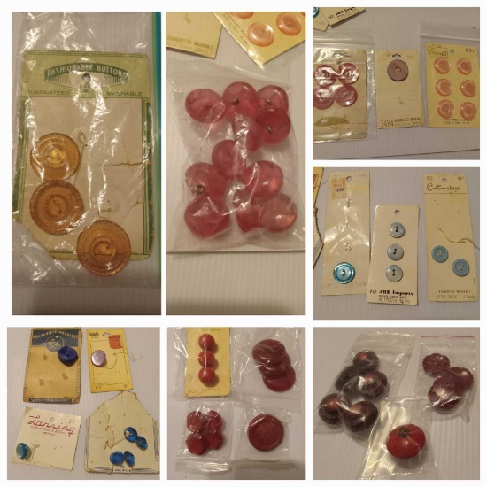 Lots of Red with some blue-tone Vintage Buttons on Original Cards, 1930s or 1940s?