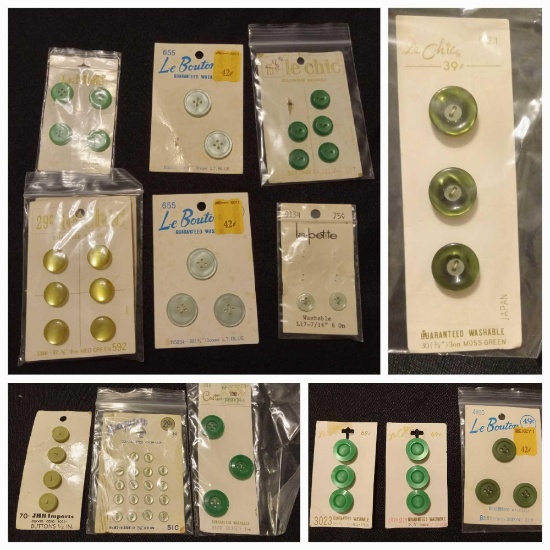 Wonderful Green Vintage Buttons on Original Cards, LE Bouton, Le Petite, Le Chic