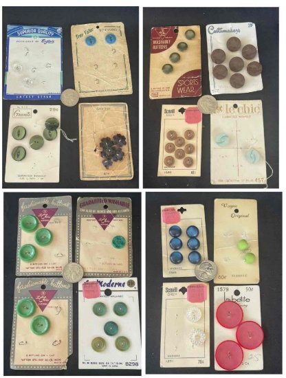 Great Mid-century and earlier New Old Stock Multi-colored Buttons on Original Cards