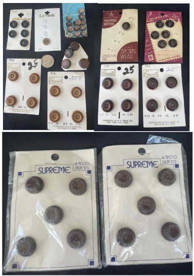 Vintage Brown/Earth-tone Buttons on Original Cards, Grants, Lavahorn, La Mode